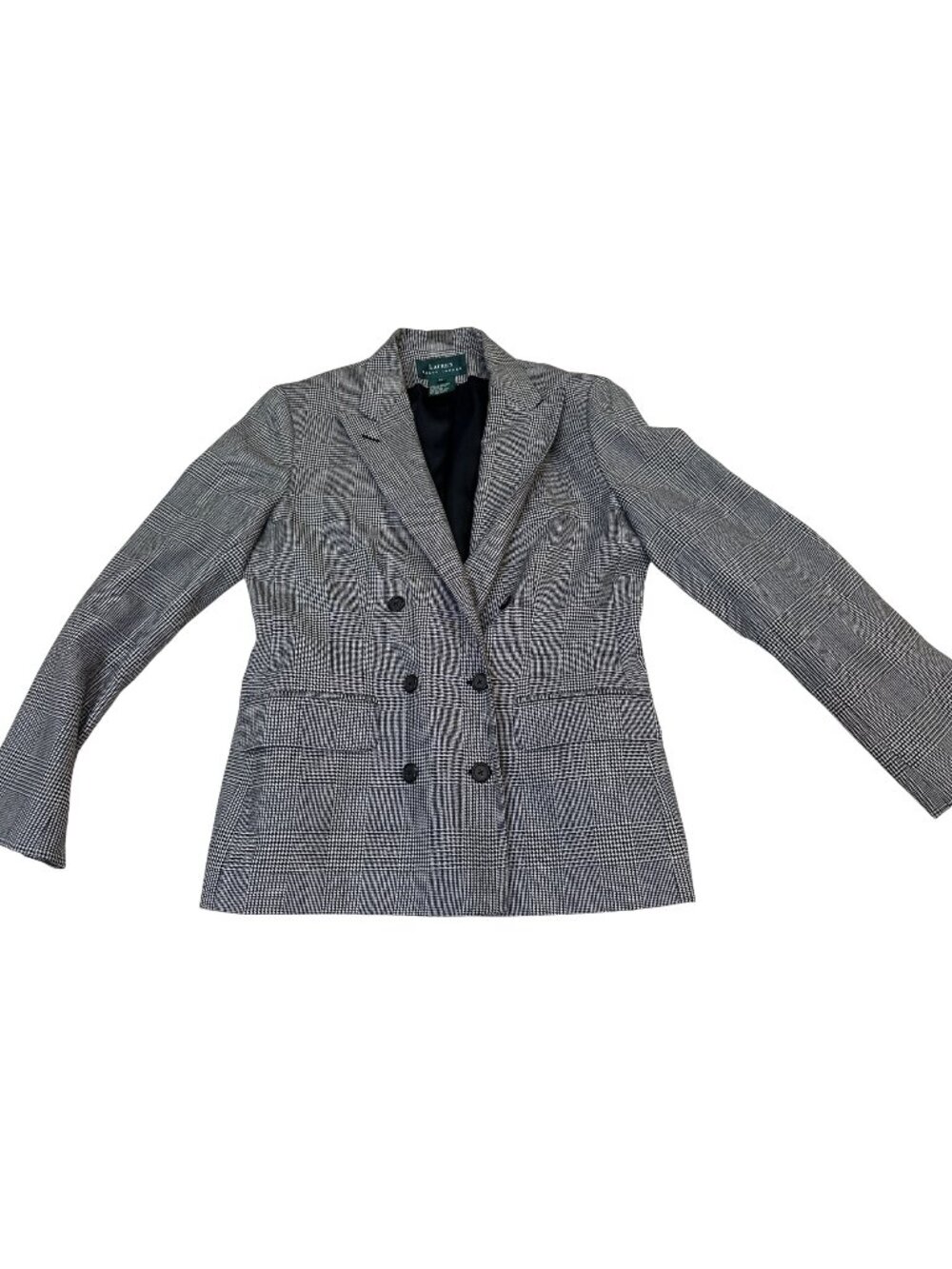 Lauren Ralph Lauren Houndstooth Plaid Wool Blazer Womens Size 10 Double-Breasted